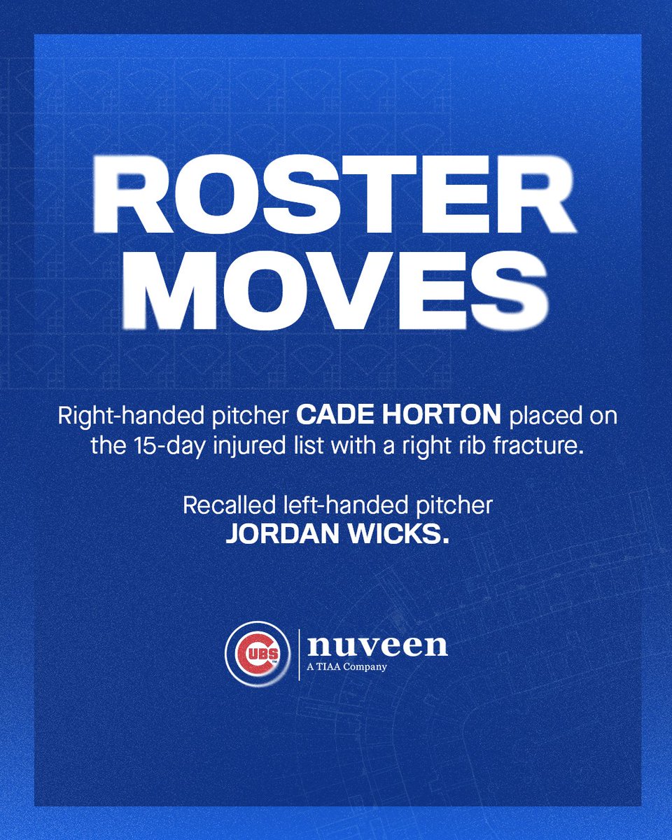 Cubs's tweet image. Today&apos;s roster moves presented by @NuveenInv: