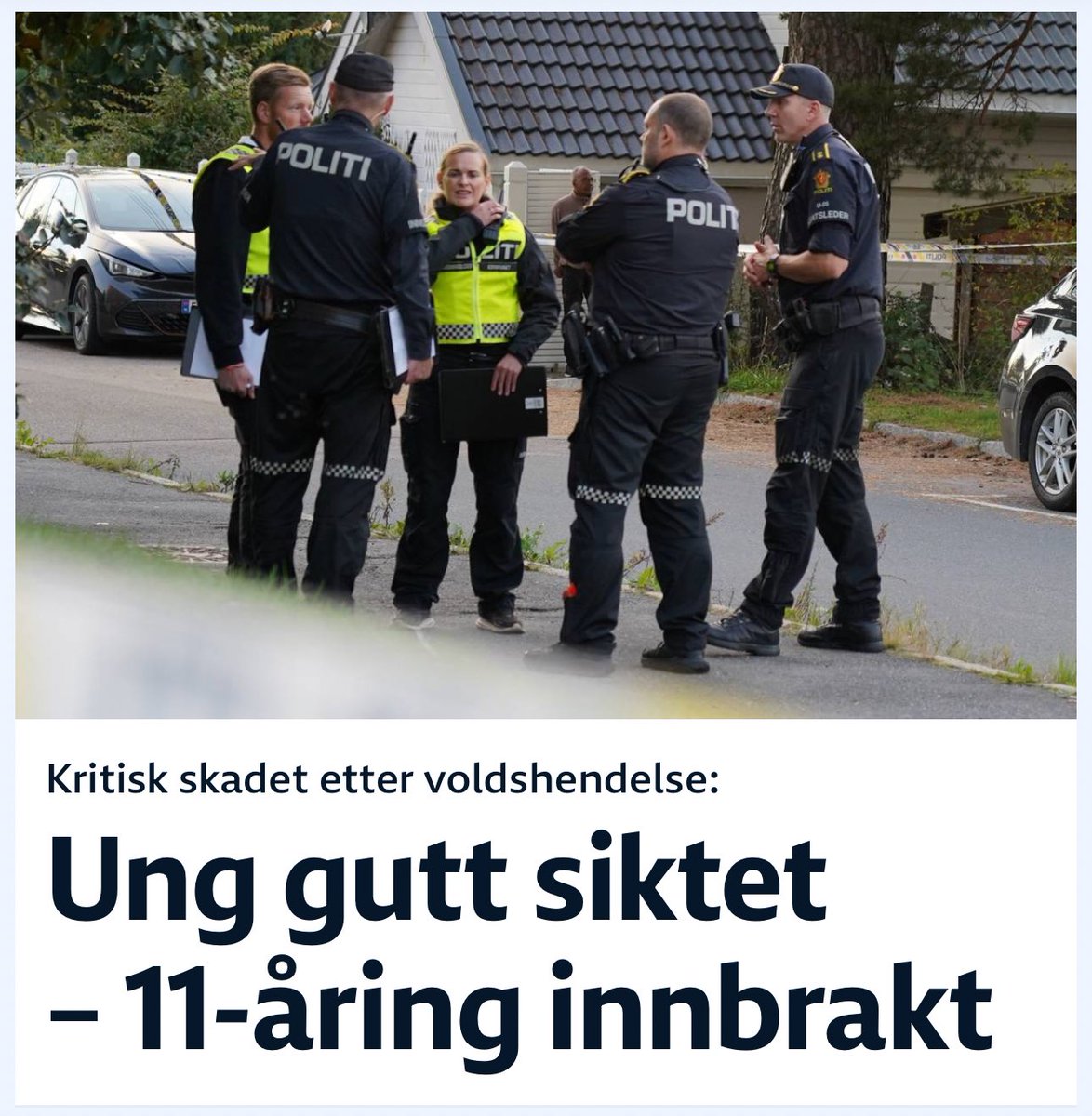 Hvor lenge skal politikerne fortsette å stikke hodet i sanden? Dette har gått helt av skaftet. En ung gutt er knivstukket på Haugerud. En tenåring er siktet, og den andre som er innbrakt er 11 år(!) 

Offeret er kritisk skadd. 

Jeg nekter å bli med at dette skal være normalt.