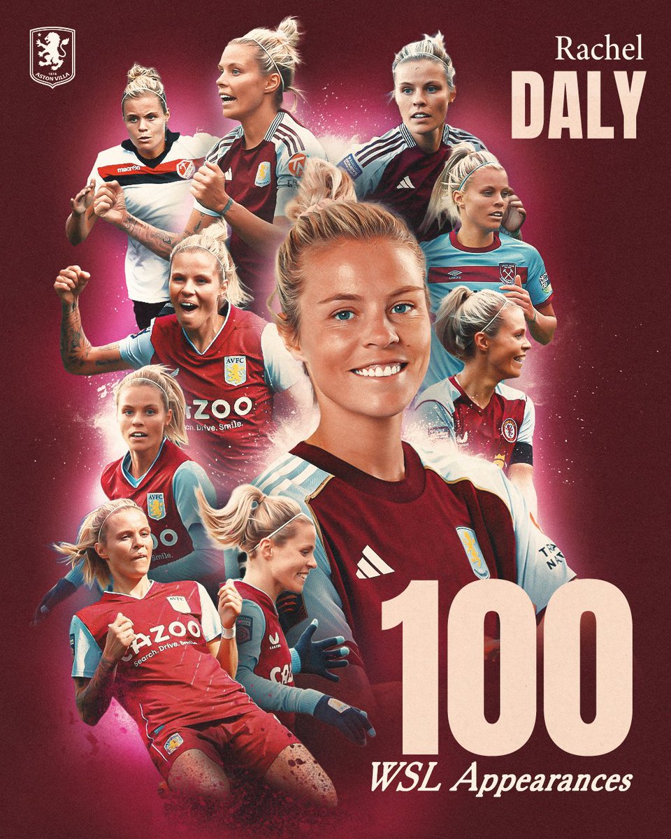 AVWFCOfficial's tweet photo. The newest member of the #BarclaysWSL 💯 club 🌟

Congratulations, @RachelDaly3 💜 https://t.co/jVTdXYKq4v