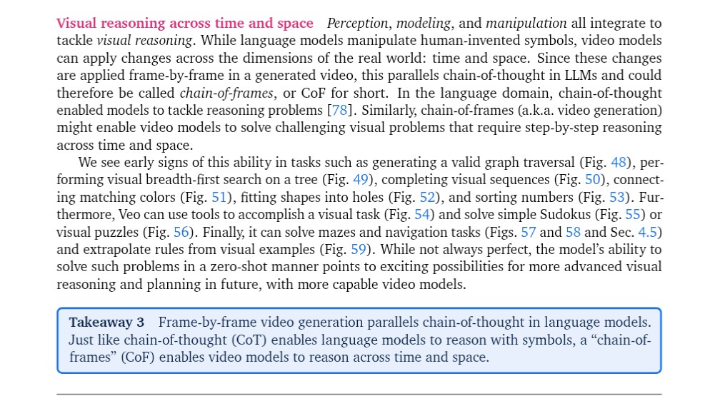 AndrewCurran_'s tweet image. Dario and Ilya have both said that when deep learning hits a wall a new path always appears, like what happened with CoT. I think one of the next significant ones will be video CoT, or as DeepMind calls it here CoF (chain-of-frames).