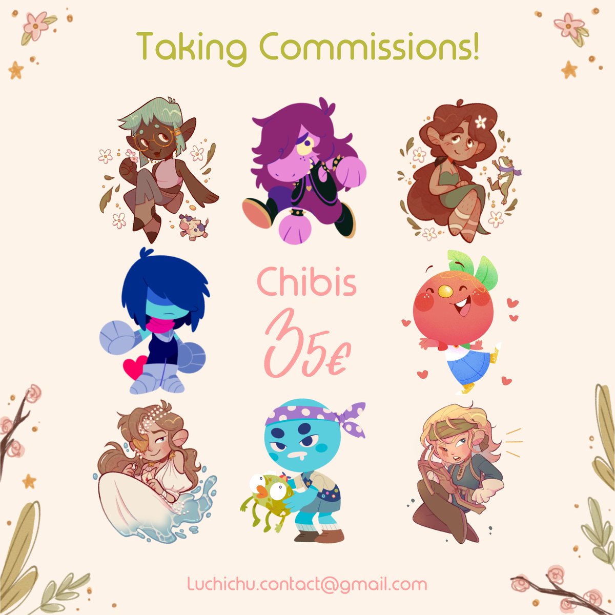 ✨COMMISSIONS OPEN!✨

Been a bit nervous to open them after so long, but you can contact me on dms or through email (luchichu.contact@gmail.com) if interested!

Shares are really appreciated ♥️

#commisionsopen