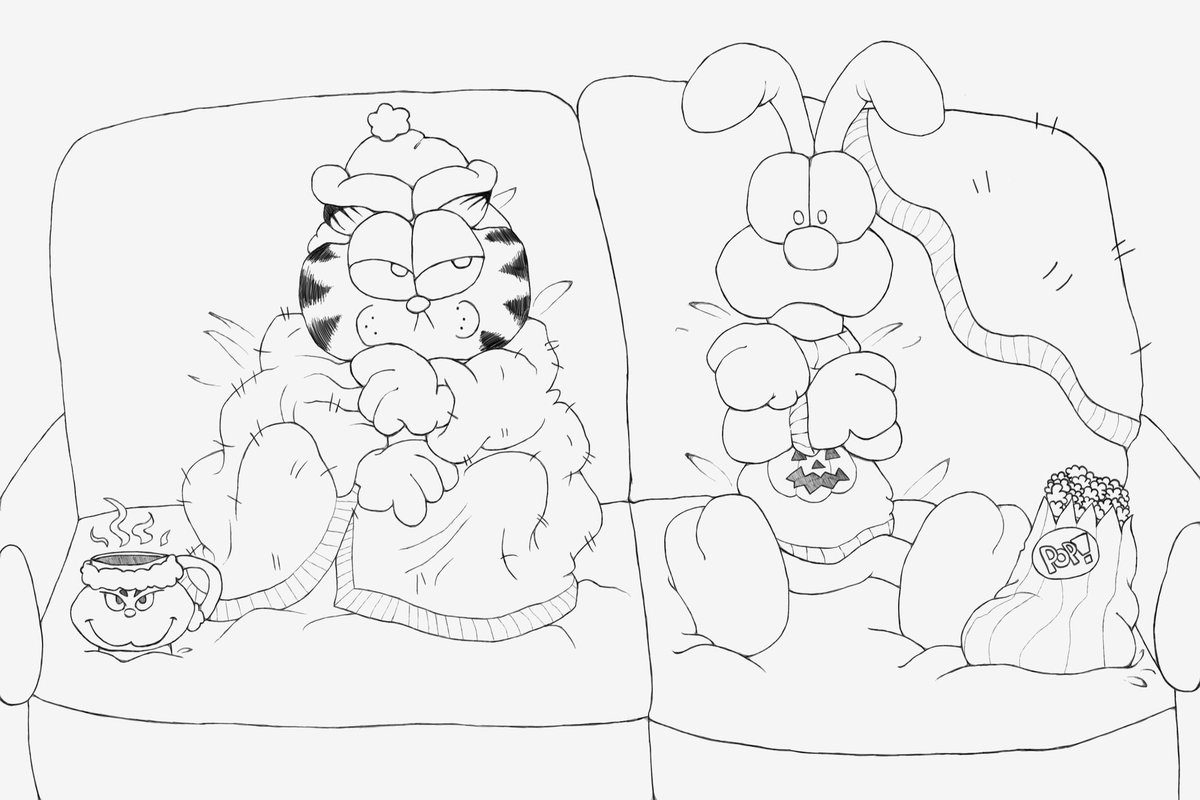 ilysfmbxbe's tweet image. A seasonal garfield coloring page to color by a cozy fire 🍁🍂#freecoloringpage #coloringpage #art #artist #artwork #digitalart #digitalartist #coloringbook #garfield #odi #holidays #fall #autumn #cute #cartoon