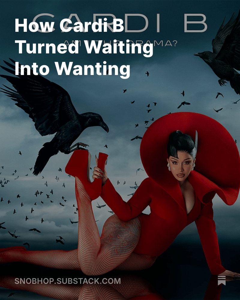 After 7 years, Cardi B is back with her new album, and in just a few weeks, she was able to drum up anticipation like she never left. 

This week's newsletter is a breakdown of the campaign. Hit the link to give it a read! 🙏🏾

READ HERE: snobhop.substack.com/p/how-cardi-b-…