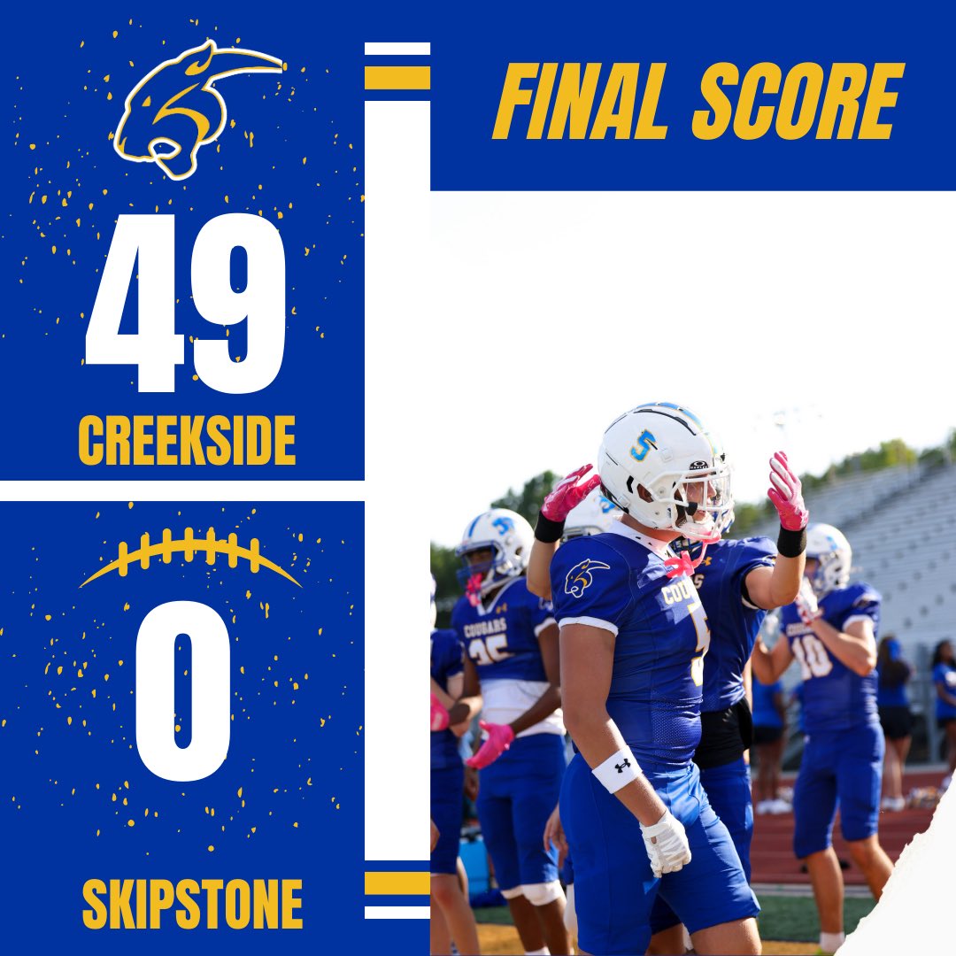 Creekside improved to 4-1 last night after their shutout victory over Skipstone. The Cougars are back at home next week as they host Cross Keys.