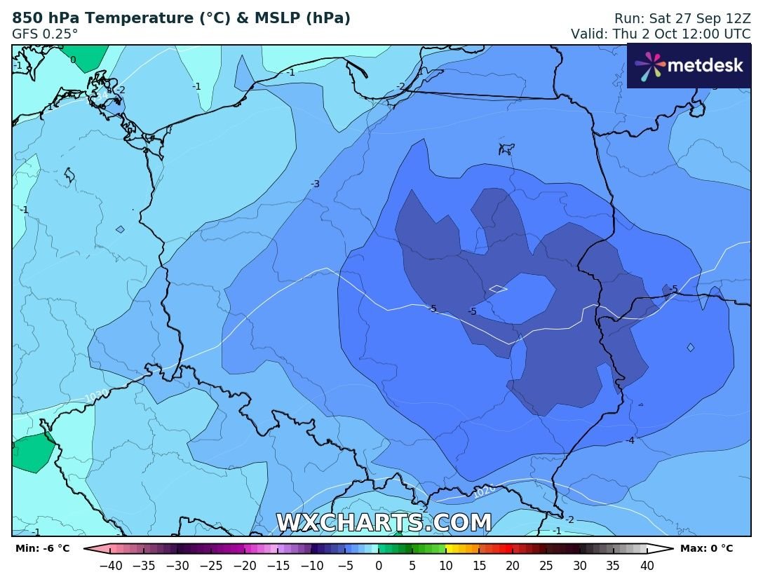 Porównanie adwekcji chłodu 2.10 - &gt; przy tej konfiguracji nie jest wykluczone:
a) Pojawienie się opadów śniegu w górach oraz na pogórzu.
b) Opady deszczu ze śniegiem i śniegu na nizinach (marginalnie). 
Ciekawie :)
