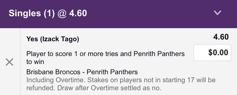 Our 2nd last game of #NRL as the Preliminary Final hits Brisbane 
&amp; here are our Sunday plays x 2 as heard with <a href="/Shortte/">David Shortte</a> &amp; <a href="/alexvlah1/">Alex Vlahos</a> on this Sunday Morning on “The Aftermath”<a href="/TABradio/">TABradio</a> 👉🏉💰Panthers 1-12@$3.30 1st Try &amp; Same Game Combo👉👉<a href="/TAB_touch/">TABtouch</a>