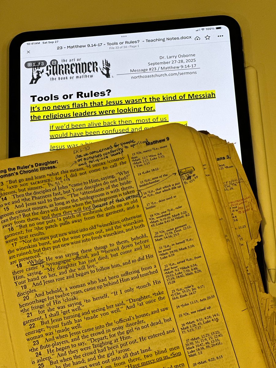 Looking froward to preaching this weekend at North Coast - TOOLS or RULES: An Honest look at Spiritual Disciplines from Matthew 9:14-17.