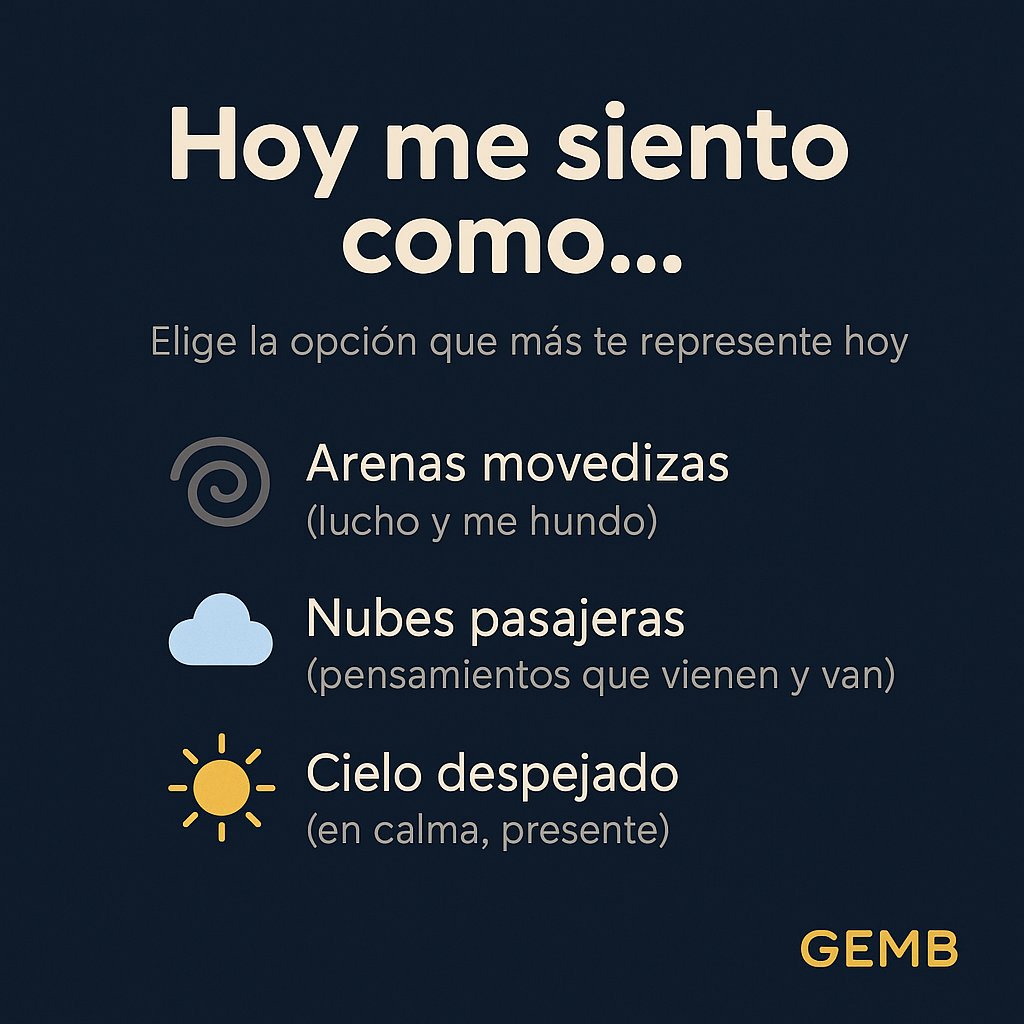 GEMBoficial's tweet photo. ¿Cuál te representa hoy? 💙
Recuerda: no eres lo que sientes, eres mucho más grande que tus emociones ✨
#SaludMental #Mindfulness #GEMB https://t.co/BQYx6nnfWl