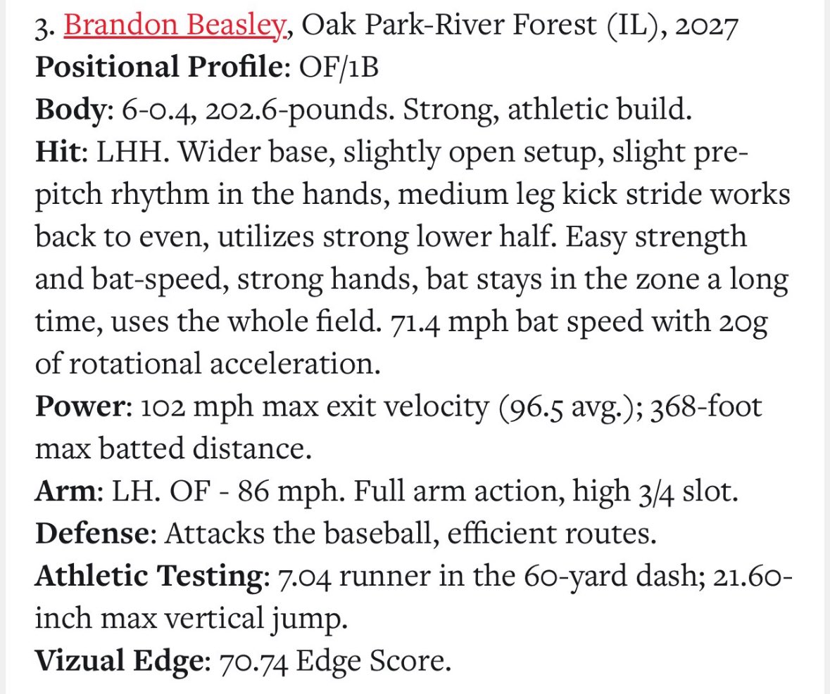 Thanks <a href="/PrepBaseballIL/">Prep Baseball Illinois</a> for the #3 '27 outfielder ranking at State Games!