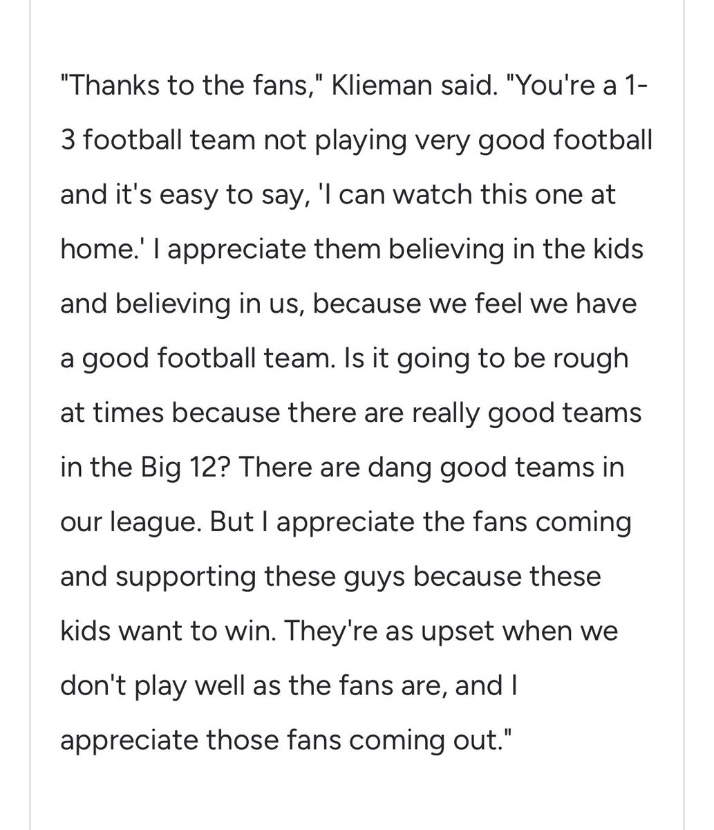 I asked K-State head coach Chris Klieman about the Wildcats playing in front of one of the largest crowds in K-State history on Saturday and here’s what he said: