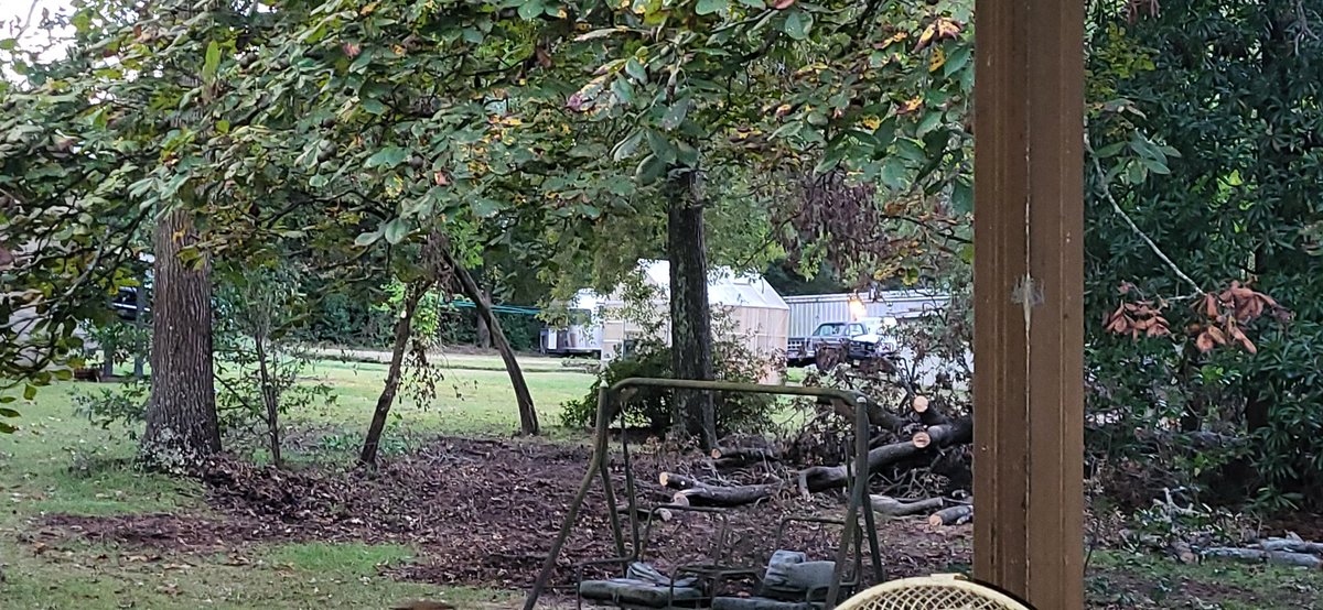How it started to how it finished for the day. It's ironic that we are cleaning up the last tree that finally fell from Helene on the 1 yr anniversary of the day she showed up!!🌳🌀