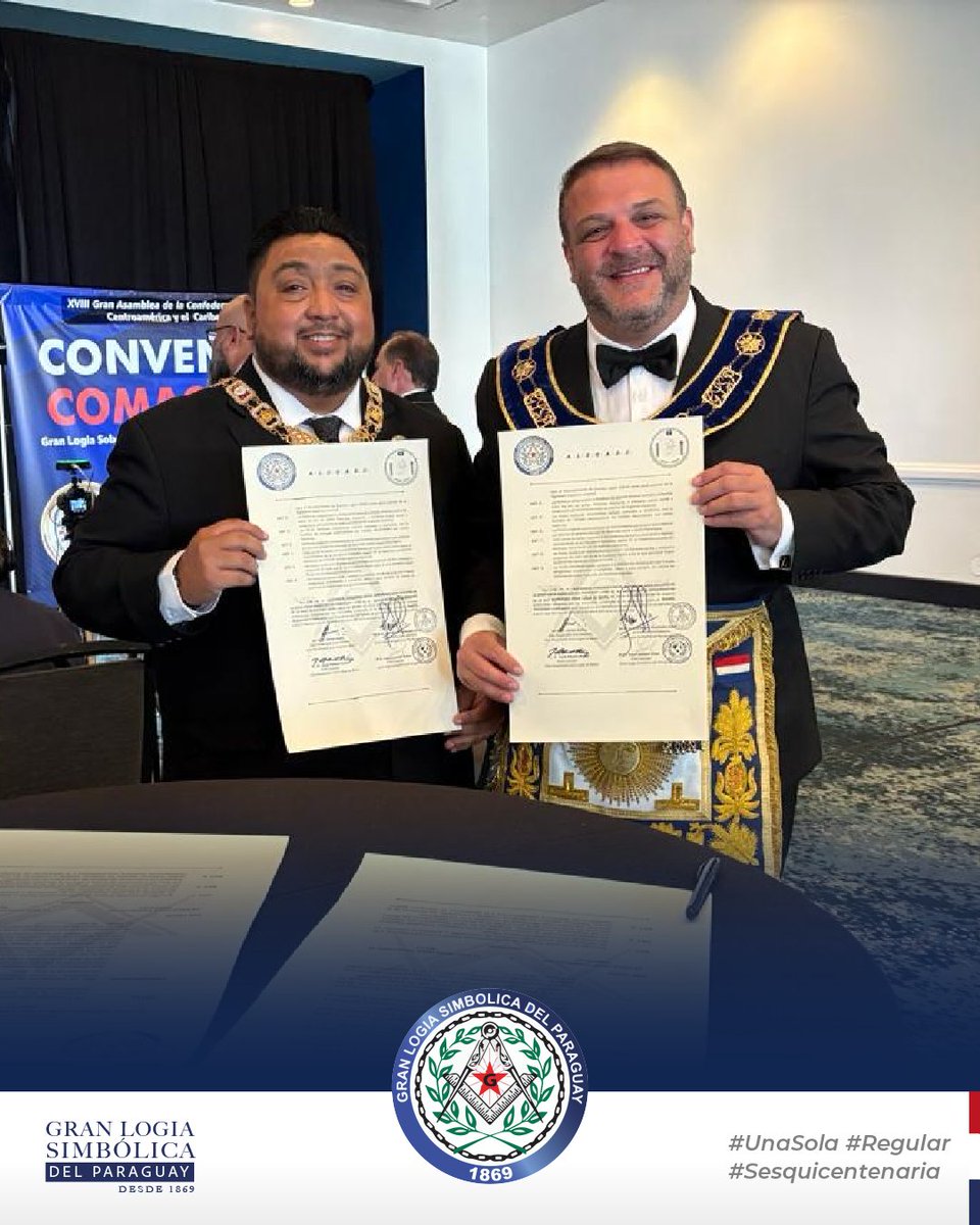 ✍ La Gran Logia Simbólica del Paraguay y la Gran Logia de Belice, firman tratado de amistad y mutuo reconocimiento. 🇵🇾🤝🇧🇿

#UnaSola #Regular
#Sesquicentenaria #MasoneríaParaguaya #GLSP #GranLogiaSimbolicadelParaguay #Masonería #Freemasons #Belice
