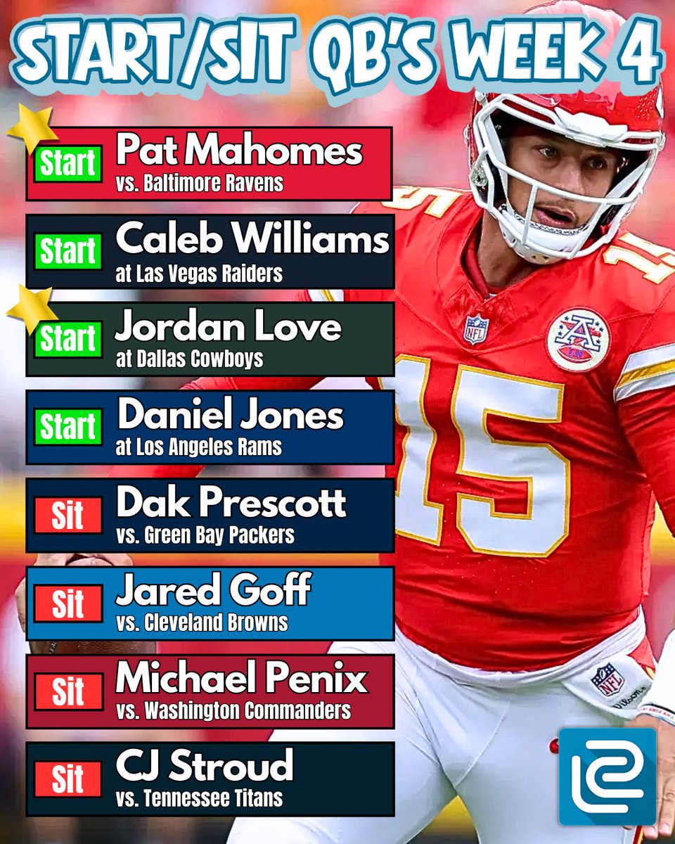 Leagueswype's tweet photo. Start/Sit for week 4 of the NFL🔥

#JordanLove looks to capitalize against a bad Cowboys Defense.

The #49ers run defense has been dominant be weary of starting Etienne.

#JakobiMeyers in for a big game against a weak Chicago Bears secondary. https://t.co/JiEkxuPM0k
