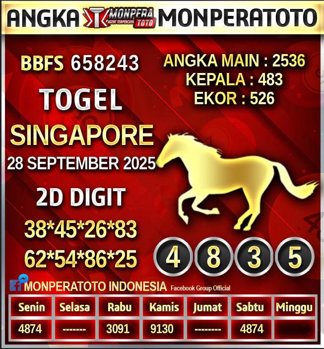 Prediksi Singapore
28 SEPTEMBER 2025
Monperatoto adalah Situs Togel Online Terpercaya,Casino Terbaik,Slot Gacor Di Indonesia
#prediksihariini #prediksisgp #monperatoto
