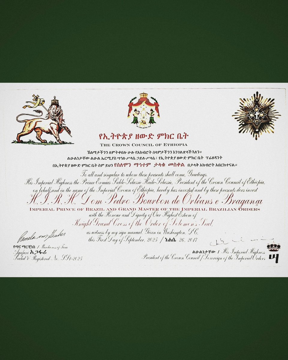 Monarchies2000's tweet image. Le 25 septembre , un événement historique a eu lieu au siège de l&apos;Assemblée générale de l&apos;ONU  Pour la 1ère fois dans l&apos;histoire, la Maison impériale d&apos;Éthiopie et la Maison impériale du Brésil ont conclu un accord de reconnaissance et d&apos;amitié.🇧🇷👑🇪🇹 1/2 👇#monarchy #monarchie