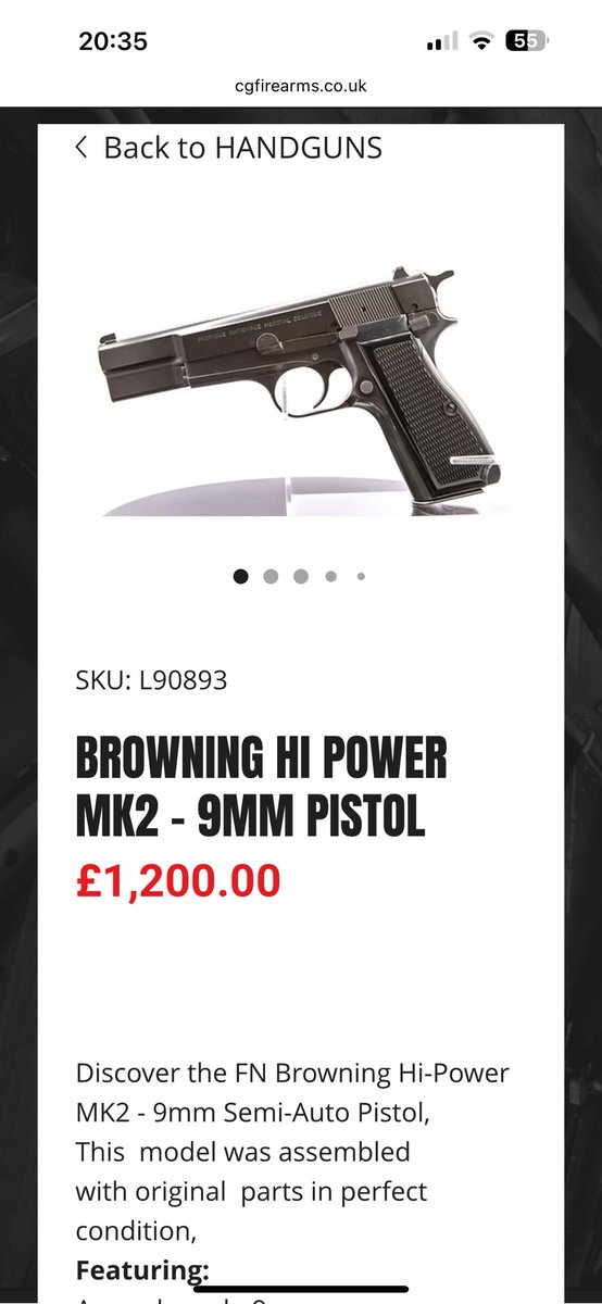 lexb666's tweet photo. @TooSugoiForYou @TPointUK You’re just not looking at our firearms laws properly. I live here and know people personally who legally own firearms bigger than .22. Here is a 9mm browning for sale in England https://t.co/9M6KeRbq7q