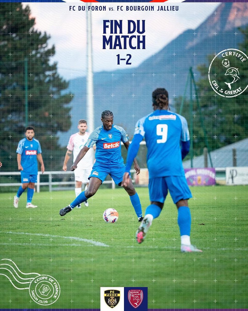 Rendez-vous au prochain tour ! 🔥

🐬 L’essentiel est fait pour nos Ciel &amp; Grenat qui auront longtemps bataillé avant de prendre la rencontre à leur compte et de s’offrir la qualification. 💪

FC Foron 1-2 FCBJ

#GRANDIRENSEMBLE✍️