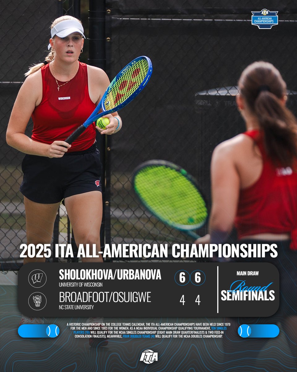 Another Wisconsin Win 🟥⬜️

Maria Sholokhova and Lucie Urbanova (<a href="/BadgerWTennis/">Wisconsin Women’s Tennis</a>) are the first Wisconsin doubles team to reach the ITA All-American doubles final in program history!

#WeAreCollegeTennis | #ITAAllAmericans