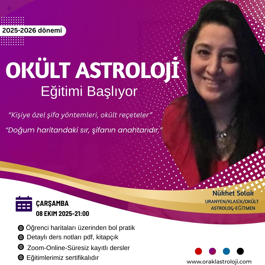 ✨ Okült Astroloji Eğitimi ✨
Hayatınızda tekrar eden döngüler, tıkanıklıklar, karmadan gelen yükler mi var? 🔮 Cevaplar doğum haritanızda gizli. Haritanız; gezegenler, sabit yıldızlar, Arap noktaları ve anne karnında yaşanan tutulmalarla size sürekli işaret sunar.

Okült