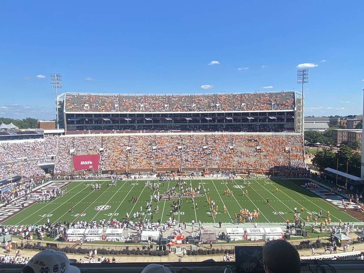 📍Davis Wade Stadium 

SEC play continues with No. 15 Tennessee (3-1, 1-0) on the road against Mississippi State (4-0, 0-0)

The whiteout crowd has an orange tint from the press box viewpoint, but cowbells are furious nonetheless.