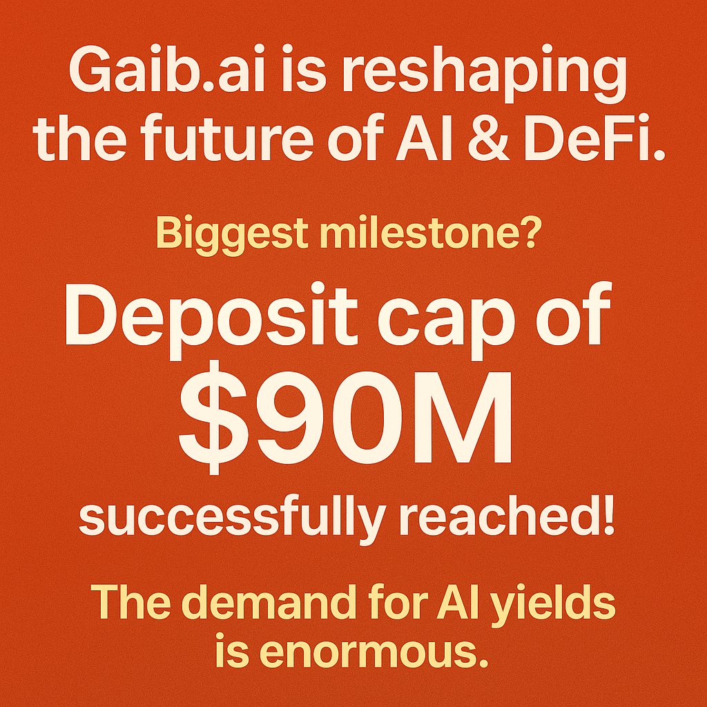 🚀 Gaib.ai is reshaping the future of AI &amp; DeFi.
The economic layer for AI and compute is growing faster than anyone expected.
🔥 Biggest milestone?
 Deposit cap of $90M successfully reached!
The demand for AI yields is enormous.
<a href="/gaib_ai/">GAIB 🟠 | RWAiFi | AI Infra</a>, <a href="/gaib_fremen/">GAIB Fremen</a>, #GAIB,