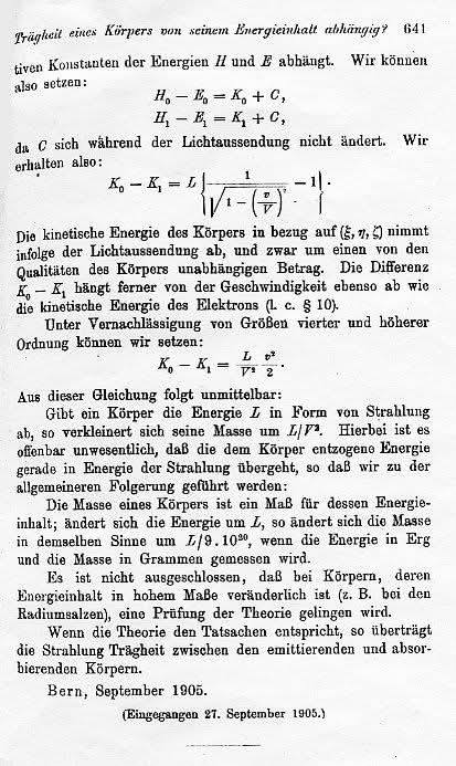 Un día como hoy, hace 120 años, Einstein publica su artículo de donde surge la fórmula E=mc², estableciendo que la masa y la energía son manifestaciones diferentes de una misma entidad.
