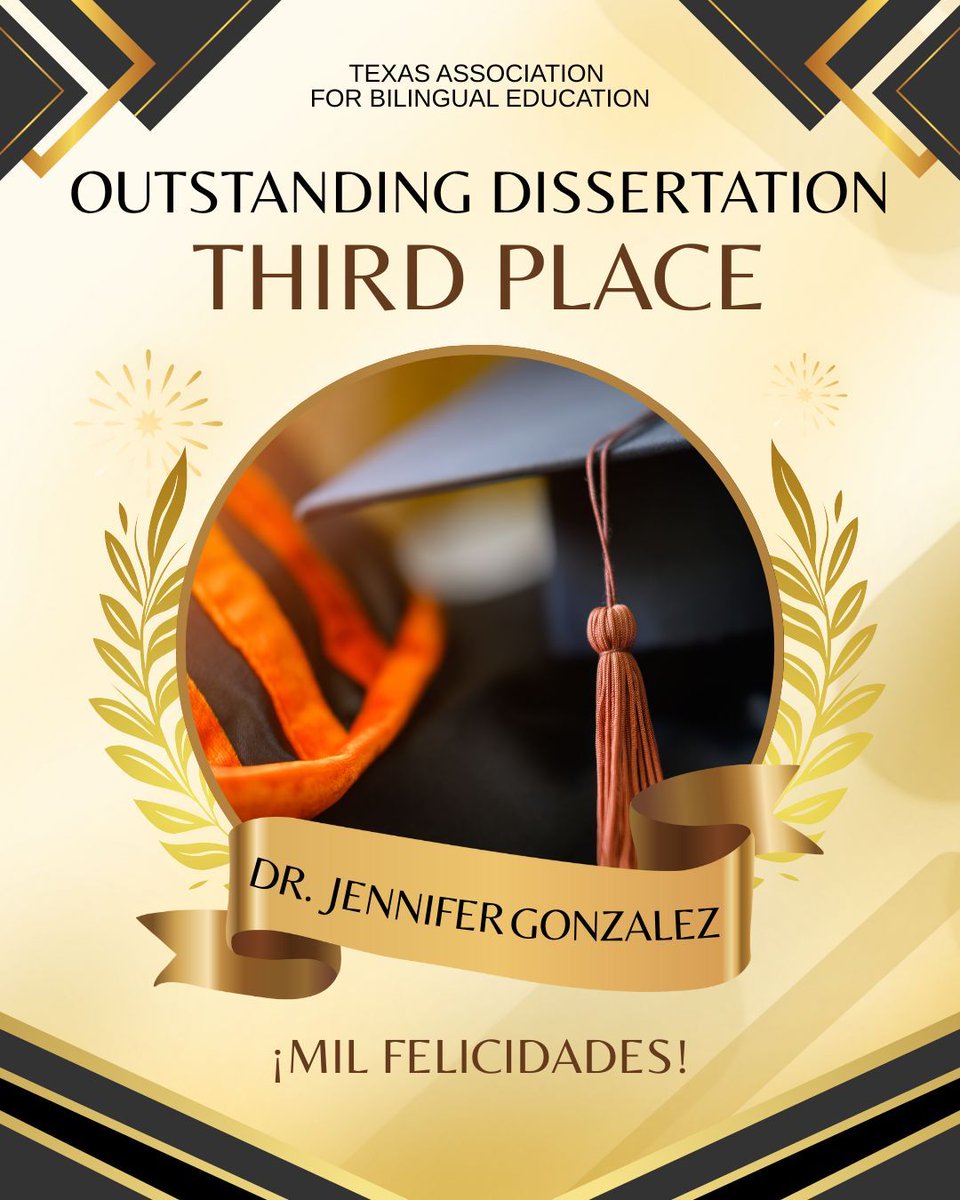 🎓 Congratulations to Dr. Jennifer Gonzalez, recipient of the 2025 TABE Outstanding Dissertation Third Place! Her innovative research continues to strengthen bilingual education and support multilingual learners. 🌟 #TABE2025
