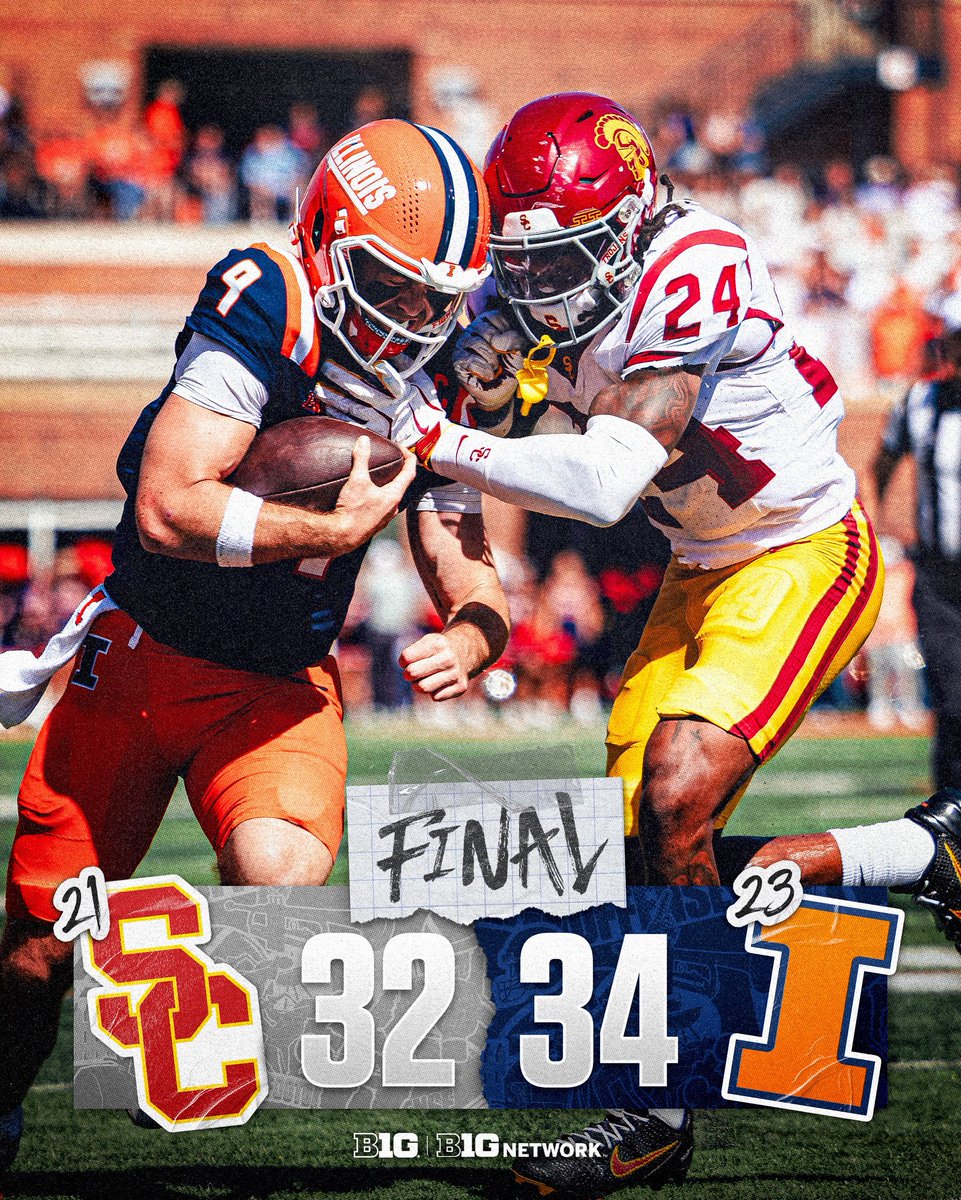 B1Gfootball's tweet image. What a game‼️

No. 23 Illinois bounces back with a walk-off win over No. 21 USC.