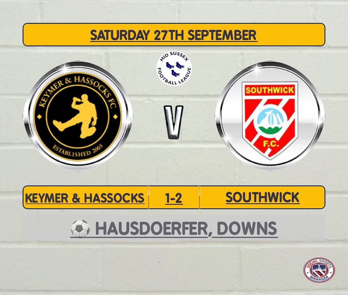 Another short journey to Hassocks this afternoon, to face a very strong Keymer and Hassocks side. 

A game of two halves. Two quick concessive goals in the first half, following a very strong defensive uphill second half performance was enough to see three points and still top!