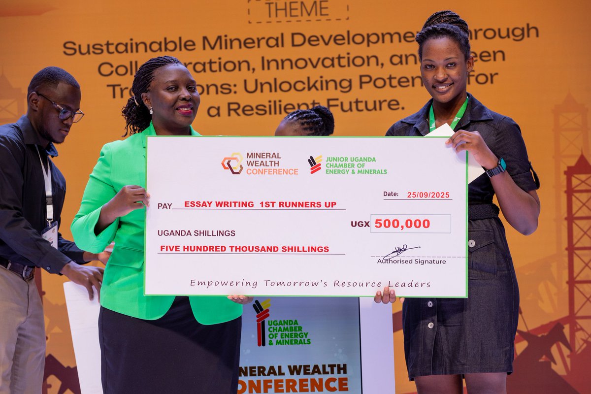 chamber_jr's tweet image. Congratulations to our 2025 essay writing competition winners at the 14th Mineral Wealth Conference. 🎉 
1. Kalema Carlson Kasagga (@MbararaUST )
2.Kemigisha Sunny (@Makerere), and Mulondo Trevor Nelson (@MbararaUST ). 👏
 #MWC2025
 #FutureLeaders