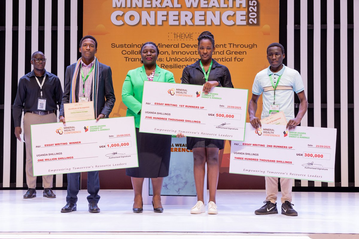 chamber_jr's tweet image. Congratulations to our 2025 essay writing competition winners at the 14th Mineral Wealth Conference. 🎉 
1. Kalema Carlson Kasagga (@MbararaUST )
2.Kemigisha Sunny (@Makerere), and Mulondo Trevor Nelson (@MbararaUST ). 👏
 #MWC2025
 #FutureLeaders