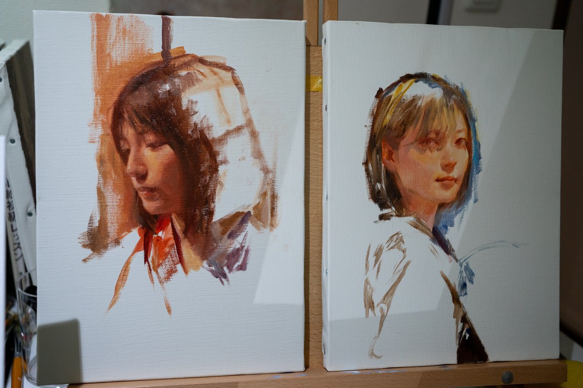 today's oil sketches. 油絵で一発描き練習です。
