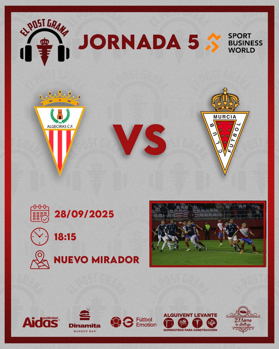 ⚒️ MATCHDAY ⚒️

📚 Jornada 5.
🆚 <a href="/AlgecirasCF/">Algeciras CF</a>.
🏟 Nuevo Mirador.
🕕 18:15.

🎙 <a href="/ORMdeportes/">ORM Deportes</a> / <a href="/LaProrrogaRM/">La Prórroga RM</a>.
📺 <a href="/MovistarPlus/">Movistar Plus+ | Club de fans oficial de Hollanov</a> / <a href="/LaLigaPlus/">LALIGA+</a> / <a href="/FootballClub/">FootballClub</a> / <a href="/la7deportes/">La 7 Deportes</a>.

✍🏻 La previa de <a href="/avomirallesf/">Avo Miralles Fontes</a>.
elpostgrana.com/ganar-en-algec…