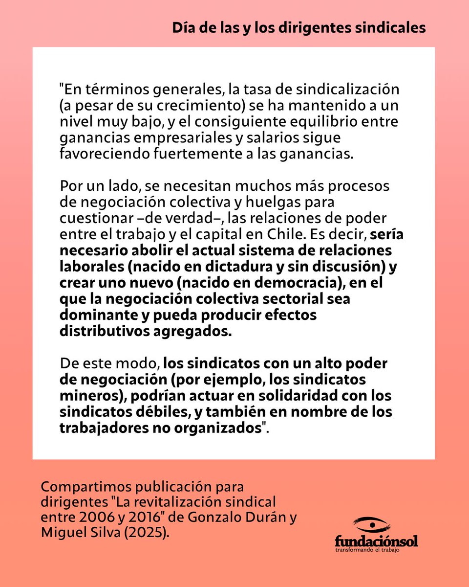 [Día de las y los dirigentes sindicales] Saludamos a quienes representan  a sus compañeras y compañeros de trabajo en el ejercicio de sus  derechos colectivos. Compartimos la publicación para dirigentes  sindicales "La Revitalización Sindical entre 2006 y 2016". Revísala en: