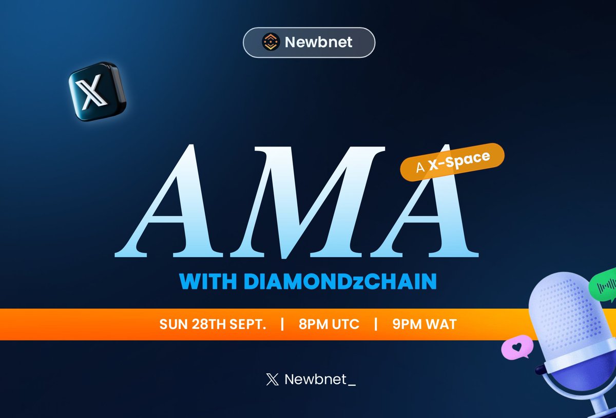 Isoken_web3's tweet image. 🚨 AMA ALERT 🚨

We’re hosting an X-Space AMA with @DiamondzShadoM ✨

📅 Date: Sun 28th Sept.
⏰ Time: 8PM UTC | 9PM WAT
🎤 Venue: @newbnet_ X-Space

💎 Plus… FREE NFT GIVEAWAY for participants! 🎁🔥

Don’t miss it 👇
#AMA #NFTGiveaway #DzChain #Web3