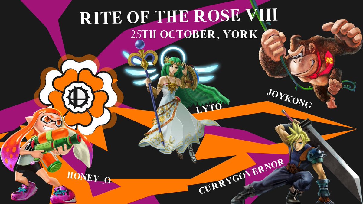 It's now less than 4 weeks to go until Rite of the Rose VIII, and we've almost reached 40 attendees for Smash Ultimate singles! 
Sign up now to join such top talent as CurryGovernor, JoyKong, Honey_o and Lyto at start.gg/rotr