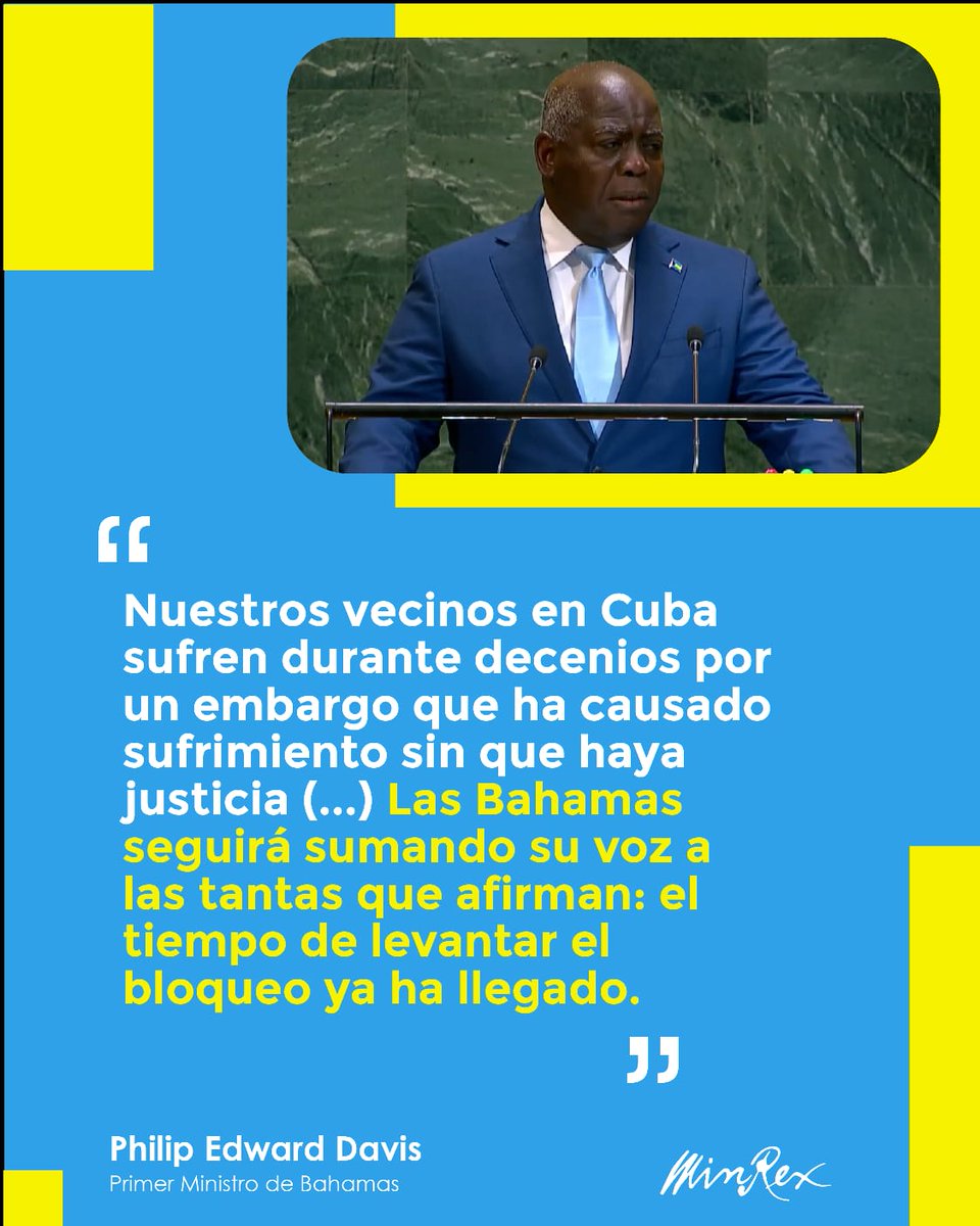 Primer Ministro de #Bahamas 🇧🇸 <a href="/HonPhilipEDavis/">Philip Brave Davis</a> en #AGNU80
<a href="/MOFABahamas/">Ministry of Foreign Affairs , The Bahamas 🇧🇸</a>