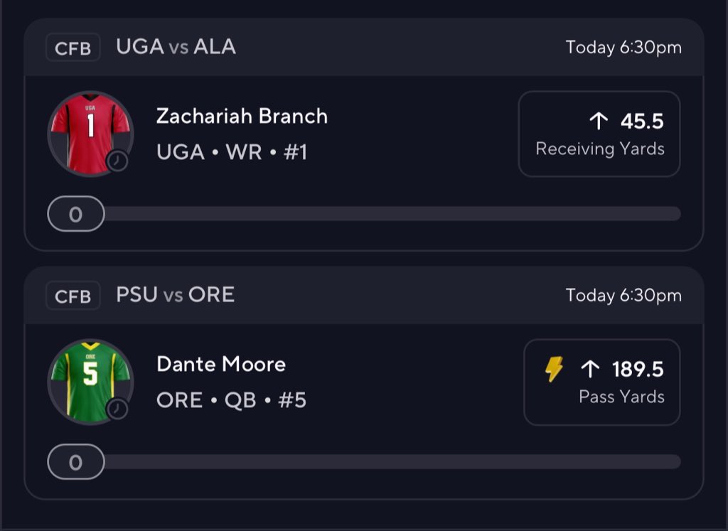 SlimProps's tweet image. 9.27 #CFB Pairing

#PrizePicks discount Dante Moore 🦆 

Zachariah Branch 46+ rec yards 🐶

MOST targets &amp;amp; receiving yards for Georgia; scored in 2 of 3 games

Bomb threat; longest receptions of 36 &amp;amp; 47 🧨

-213 DK for 40+ &amp;amp; -123 DK for 50+ yards

#Props 

Happy Saturday🍻

👍🏽/RT