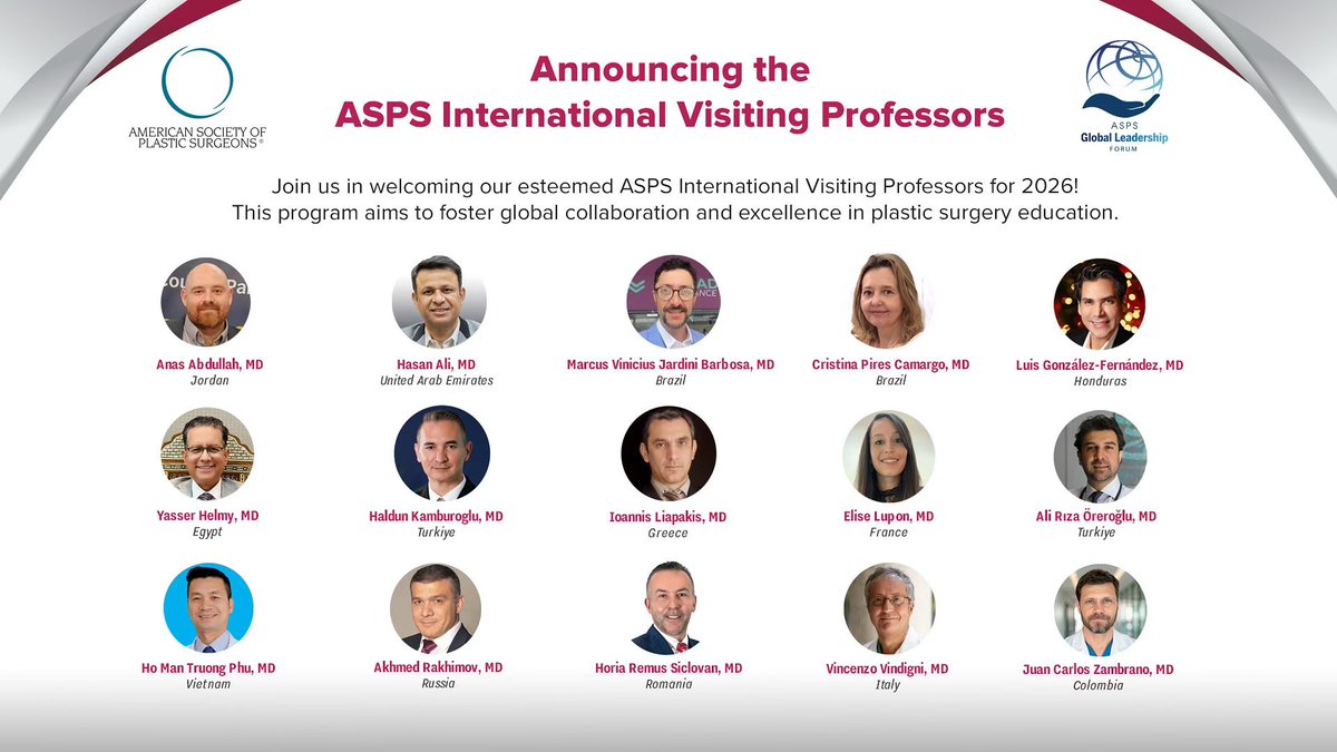 hasansurgery's tweet image. Big honor 🎉 — Selected as ASPS International Visiting Professor 2026 🌍
Proud to represent the UAE and Hasan Surgery internationally 💫
#ASPS #PlasticSurgery #GlobalCollaboration #VisitingProfessor