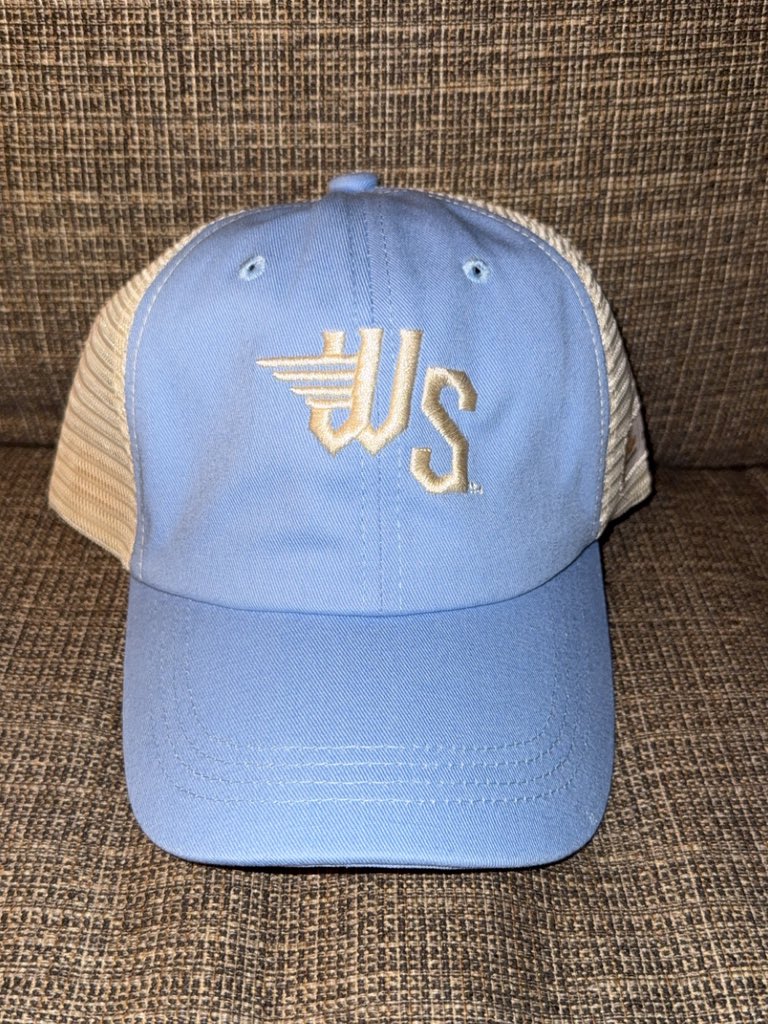 The hats we wore during our recording with Gus Baylow, the voice of the <a href="/FrederickKeys/">Frederick Keys</a>. Gus had the Keys F Star hat. Johnny had the old Mississippi Braves hat. Eric had the <a href="/WindSurgeICT/">Wichita Wind Surge</a> 2000s boy band hat giveaway.