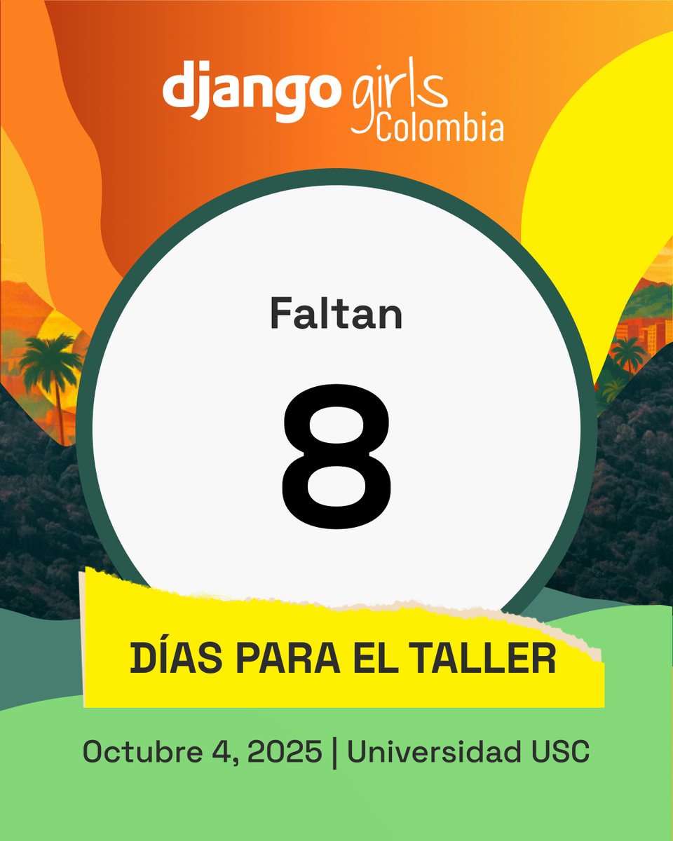 ⏳ ¡Faltan solo 8 días! 💻🚀
En muy poco tiempo estaremos programando nuestra primera página web en el Taller de Programación para Mujeres #DjangoGirlsCali2025. 🎉👩‍💻
El equipo organizador y nuestros guías ya estamos preparando todo para que vivan una experiencia única🙌🧡