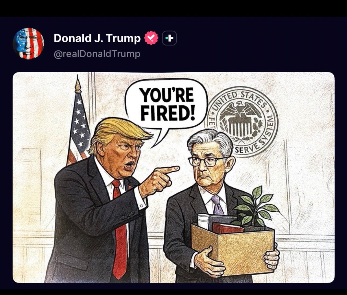 cryptobyaksh's tweet image. Donald Trump just posted ‘Fired Powell.’ 🔥👀 This is going to shake things up big time! #DonaldTrump #Powell #BreakingNews”