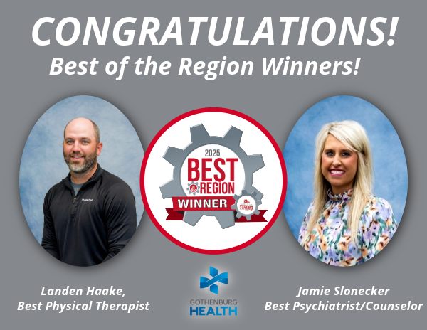 GburgHealth's tweet photo. Congratulation to Landen Haake and Jamie Slonecker for being voted THE BEST!!! We have amazing staff at Gothenburg Health, and we love getting the chance to celebrate them.  #GothenburgHealth #BestOfTheRegion #BestofDawsonGosper https://t.co/69Xg9CGLqE