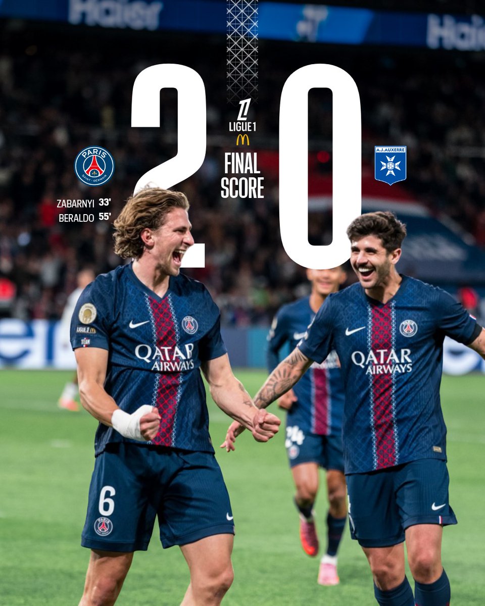 ⏱️ 90+6’ - Victoire à la maison ! ✅❤️💙

#PSGAJA 2️⃣-0️⃣ I #Ligue1