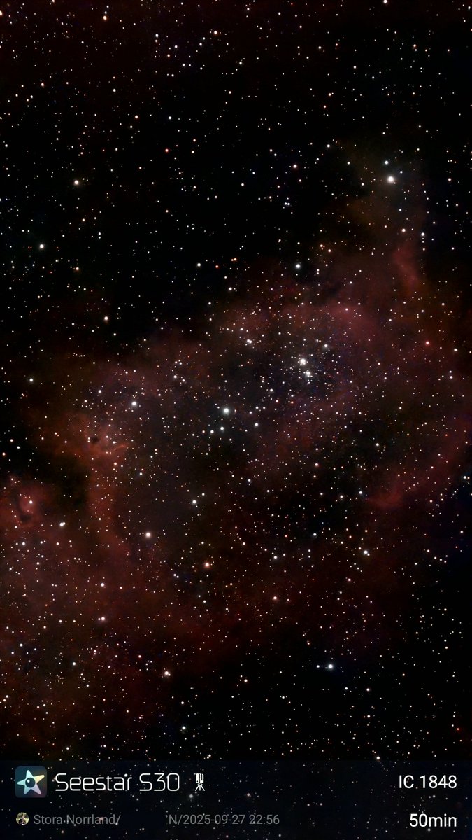 Part of the Soul Nebula (IC 1848) about 7,500 light years away. Image taken with my SeeStar S30 telescope 🔭🌌