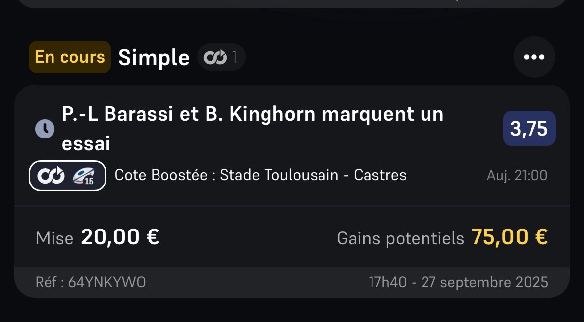 hommedelomdr's tweet image. Bonjour @WinamaxSport. La cote boostée « P.-L Barassi et B. Kinghorn marque un essai » n’a toujours pas été réglée.