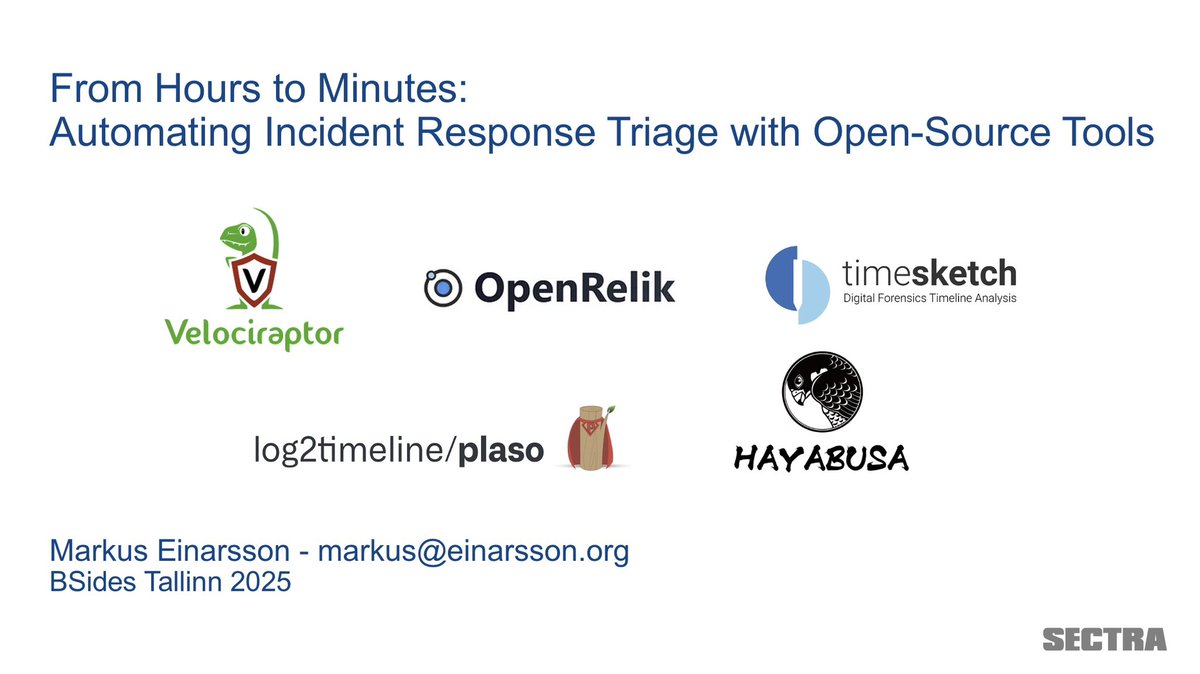 einarssonm's tweet photo. Achievement unlocked: Presenting at BSides Tallinn! ✅🎉
This week I premiered my talk ”From Hours to Minutes: Automating Incident Response Triage with Open-Source Tools”. Huge thanks to the @bsidesTLL organizers + attendees for the questions, discussions &amp; great vibes! https://t.co/UbbzvqAvj8