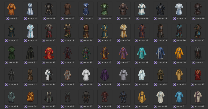 RafikiGameDev's tweet photo. Inventory about to get heavier 🎒⬆️ 
Lots of new equipment drops coming.
#RPG #indiedev #indiegame #wuxia #solodev #gamedev #ゲーム制作 https://t.co/47JrtTcdxt