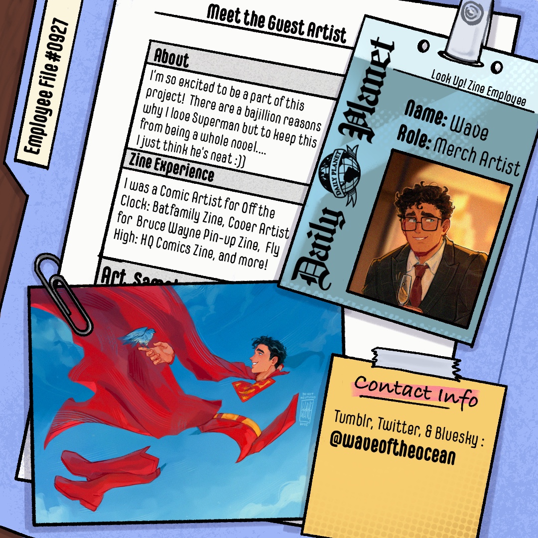 MEET THE GUESTS ☀️

Wave | she/they | <a href="/waveoftheocean/">michelle @ sleepy</a>
Merch Artist

#superman #zine #clarkkent #fanzine #dc