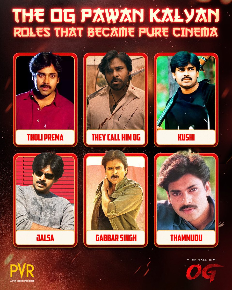 _PVRCinemas's tweet image. From Tholi Prema to OG, every role etched Pawan Kalyan into cinema history. 🔥🎬
Here’s to the OG of pure cinema! ✨

#TheyCallHimOG now screening at PVR INOX!
Book now: cutt.ly/y7S9ryy
.
.
.
#PawanKalyan #EmraanHashmi #PriyankaMohan #ArjunDas
